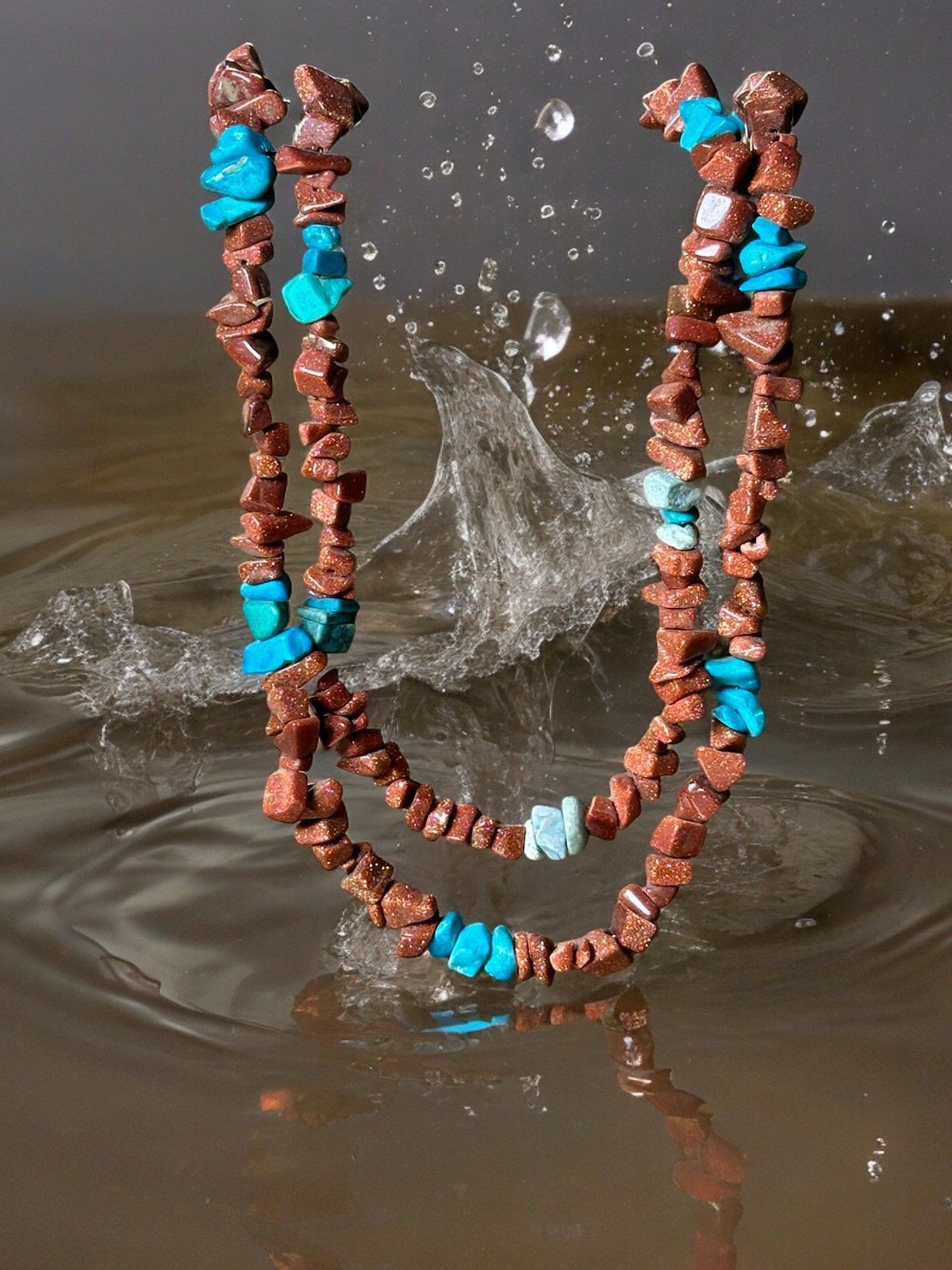 Antique Cognac Amber & Turquoise Necklace-Photoroom