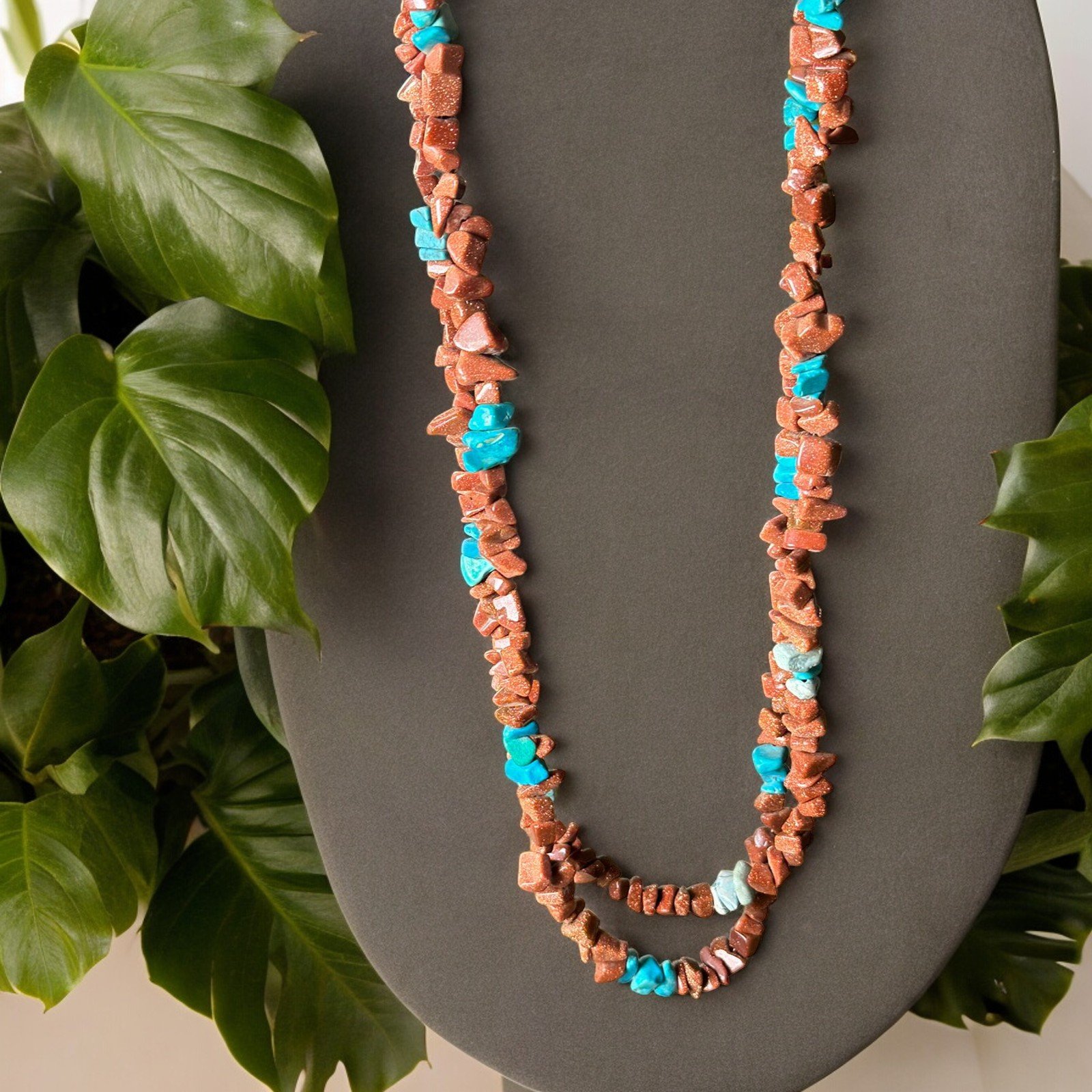 Antique Cognac Amber & Turquoise Necklace1-Photoroom