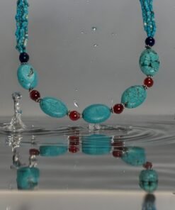 Vintage Real Lapis and Turquoise Beaded Charm Choker Necklace