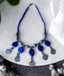 Stylish Lapis Lazuli Stone Necklace with Beaded Chain
