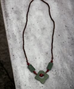 Natural Green Jade and Red Agate Necklace -Red Coral Beaded Gemstones