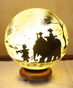 Hand-Painted Desert Lamp, Camel Skin & Wood (Unique Artisanal)