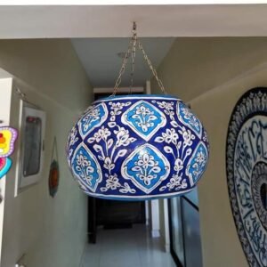 Cast a Warm Glow with Our Hand-Painted Camel Skin Hanging Lamp (13")